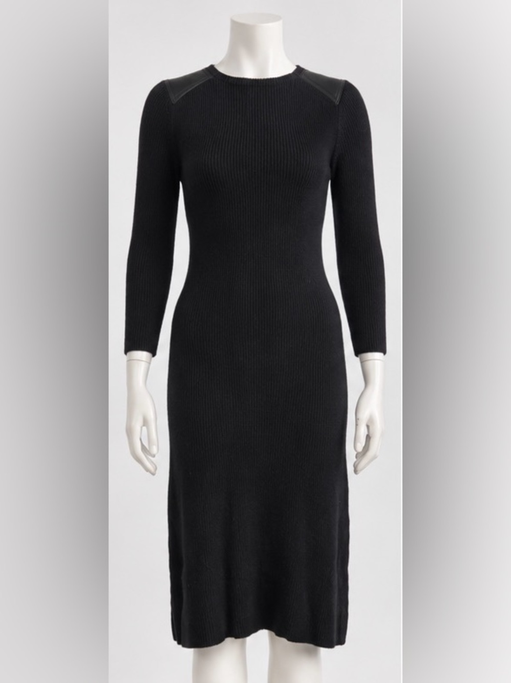 Tory Burch Merino Wool Ribbed Sweater Dress Black Size S Long Sleeve